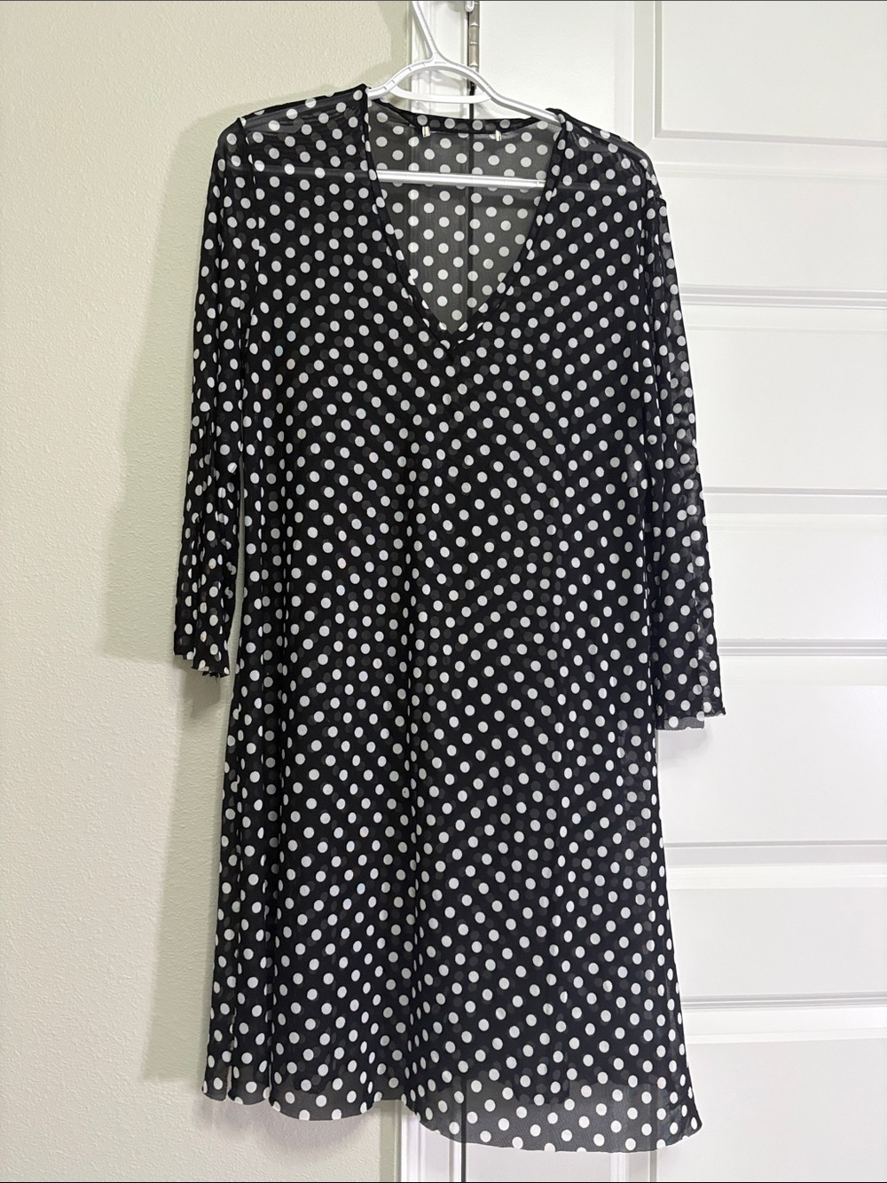 Black and White Polka Dot V-Neck Dress